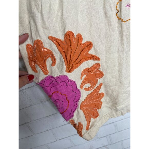 Hearts of Palm Womans 24 Embroidered LINEN Button Up Long Sleeve Shirt Tan Pink - Picture 6 of 8